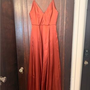 Lina Deep Burgundy Satin V-Neck Maxi Dress